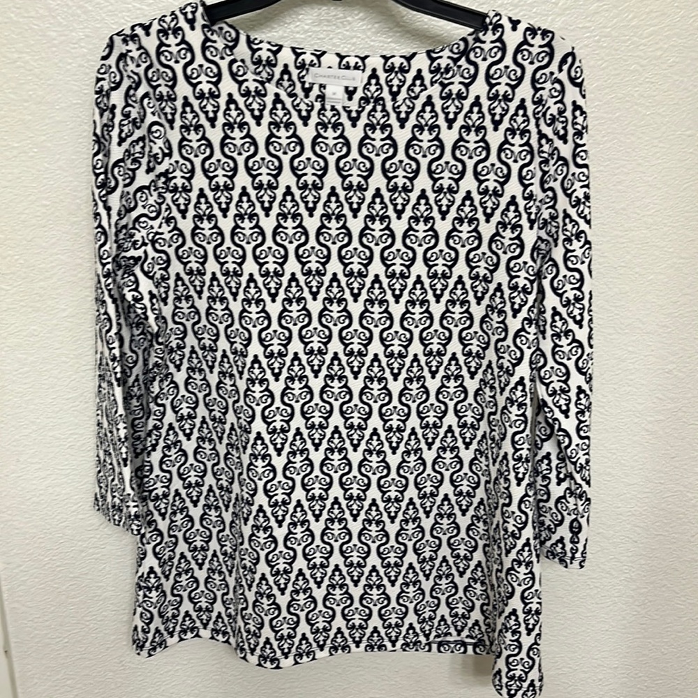 Black and white patterned blouse